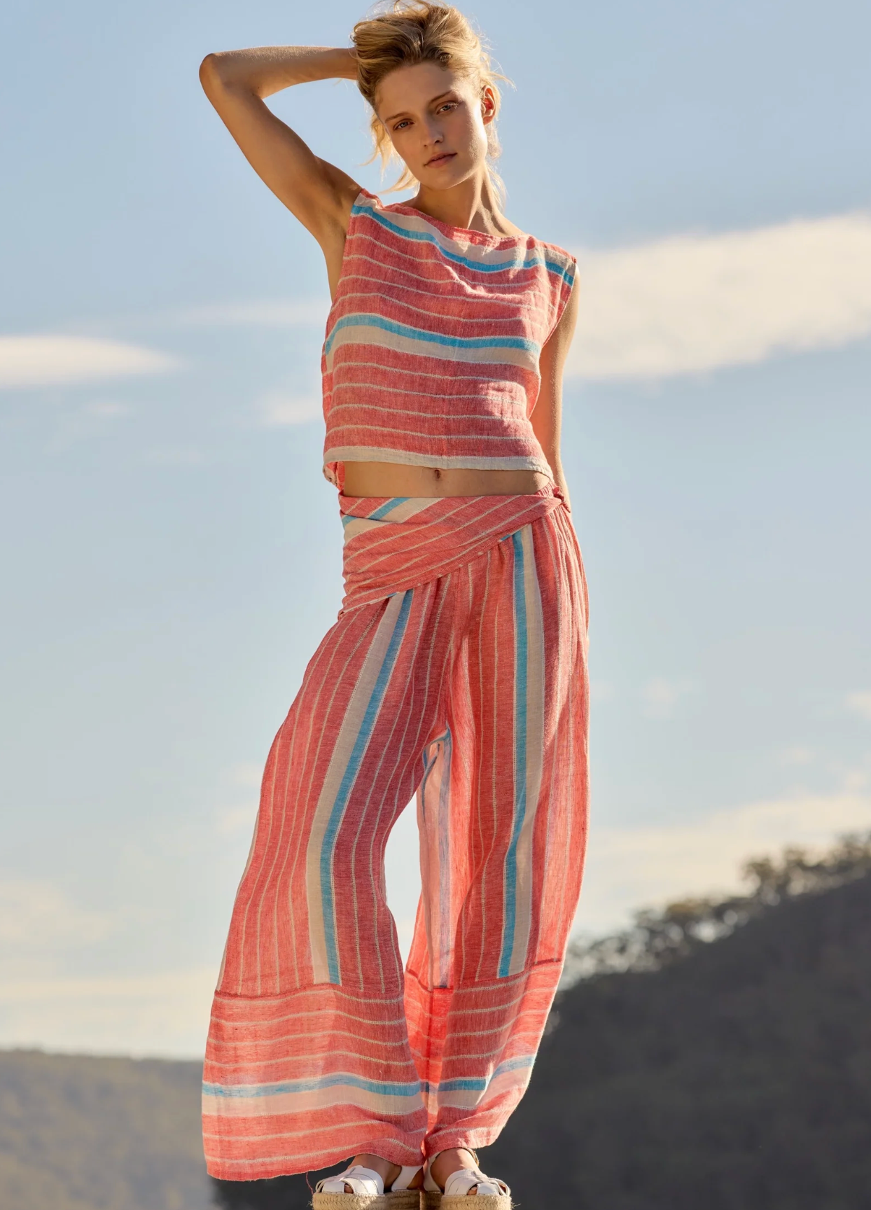 Estilo Emporio Palazzo Cuffed Pants - Poppy Red