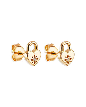 By Charlotte Crystal Lotus Heart Padlock Stud Earrings