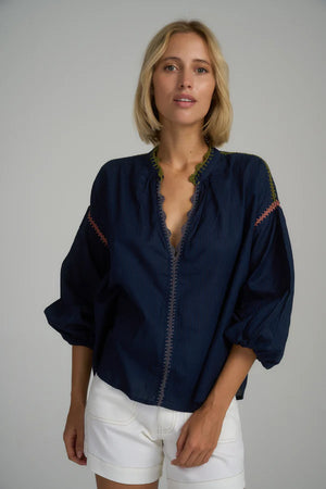 Lilya Anatolia Trim Top - Navy Blue Crochet Mix