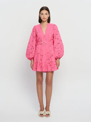 Kivari Corfu Mini Dress - Pink Embroidery
