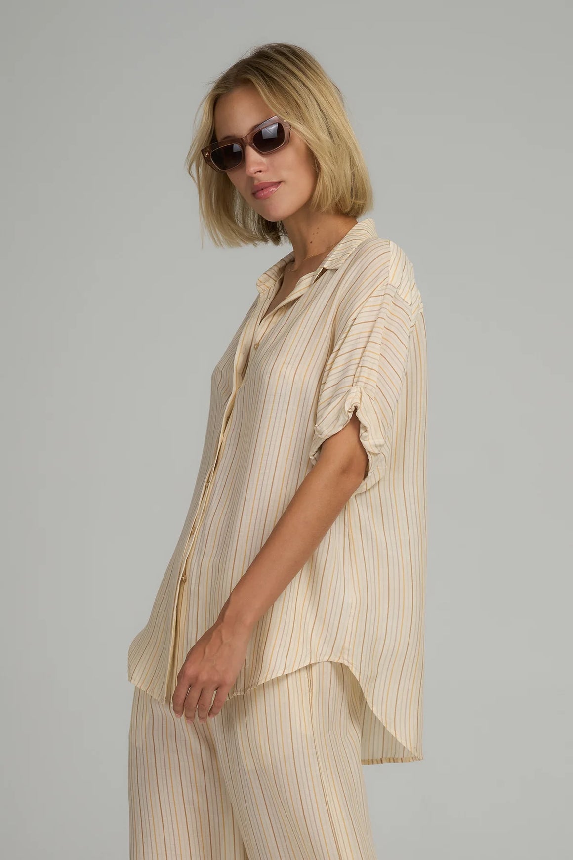 Lilya Hutton Top - Sand Stripe