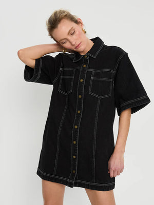 Kivari Rowyn Denim Shirt Dress - Black