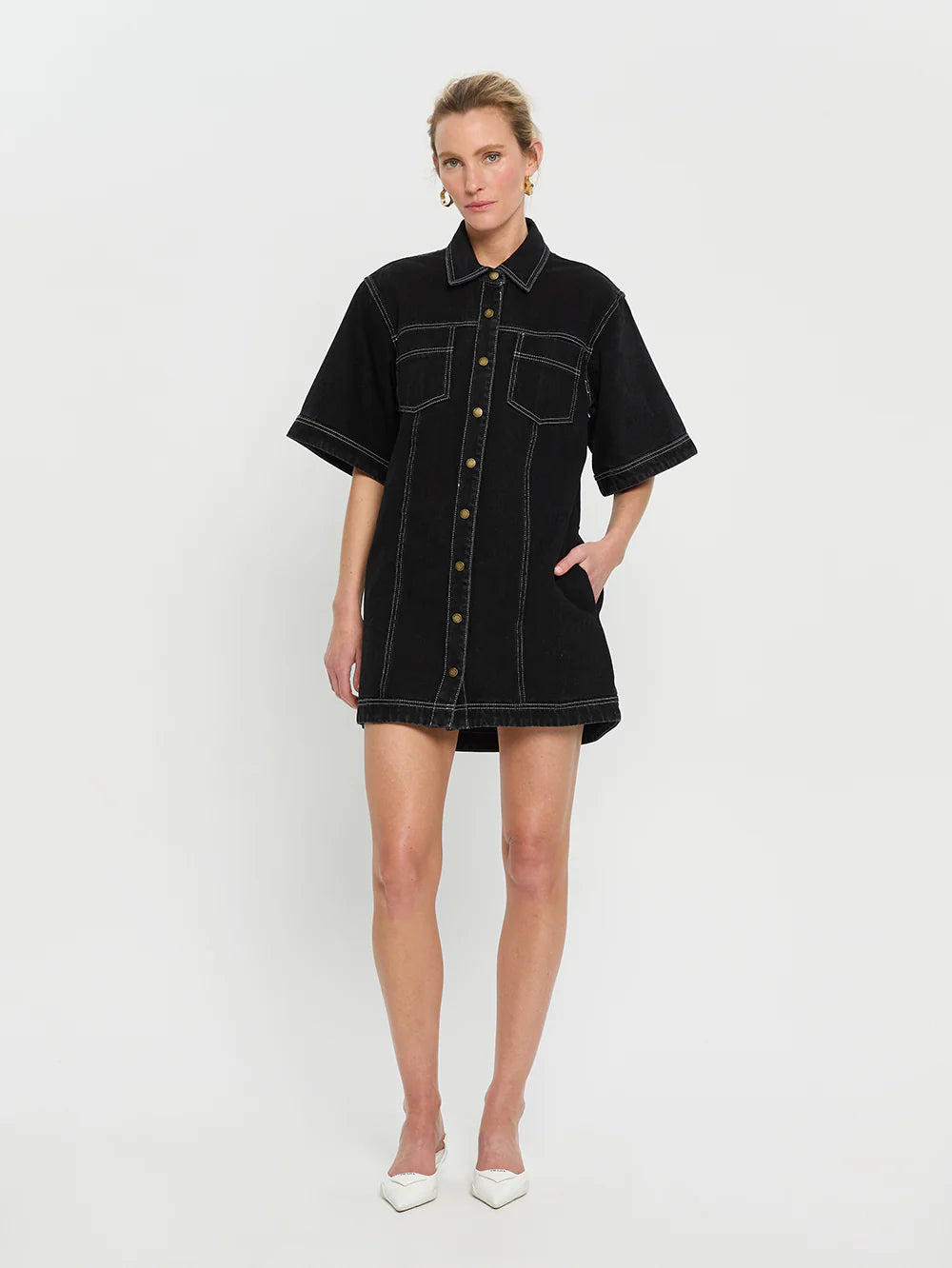 Kivari Rowyn Denim Shirt Dress - Black