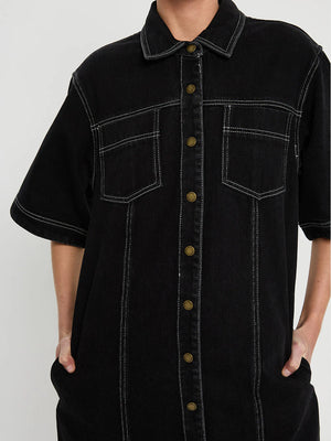 Kivari Rowyn Denim Shirt Dress - Black