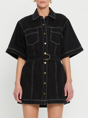 Kivari Rowyn Denim Shirt Dress - Black