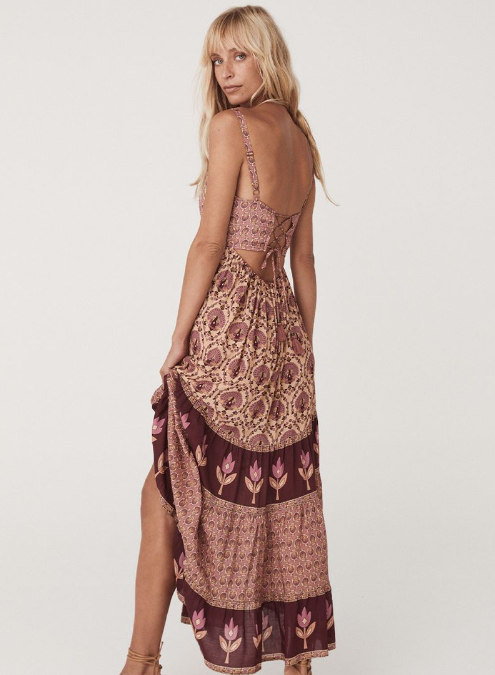 Spell Chateau Quilted Strappy Maxi Dress - Grape