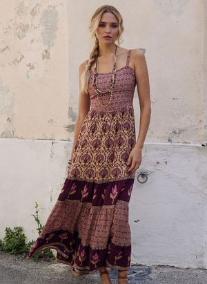 Spell Chateau Quilted Strappy Maxi Dress - Grape