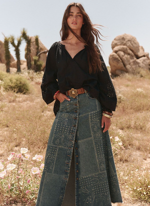 Spell Road Trip Denim Maxi Skirt - Bandana