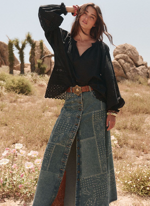 Spell Road Trip Denim Maxi Skirt - Bandana