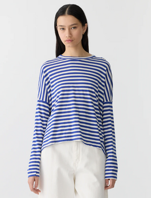 Bassike Stripe Circle L/S T.Shirt - Nat/Cobalt