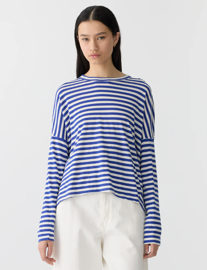 Bassike Stripe Circle L/S T.Shirt - Nat/Cobalt