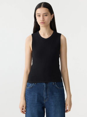 Bassike Back Cut Out Mini Rib Tank - Black