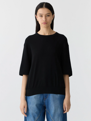 Bassike Mercerised Cotton Knit T.Shirt - Black