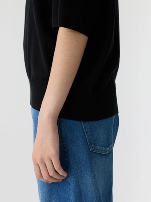 Bassike Mercerised Cotton Knit T.Shirt - Black