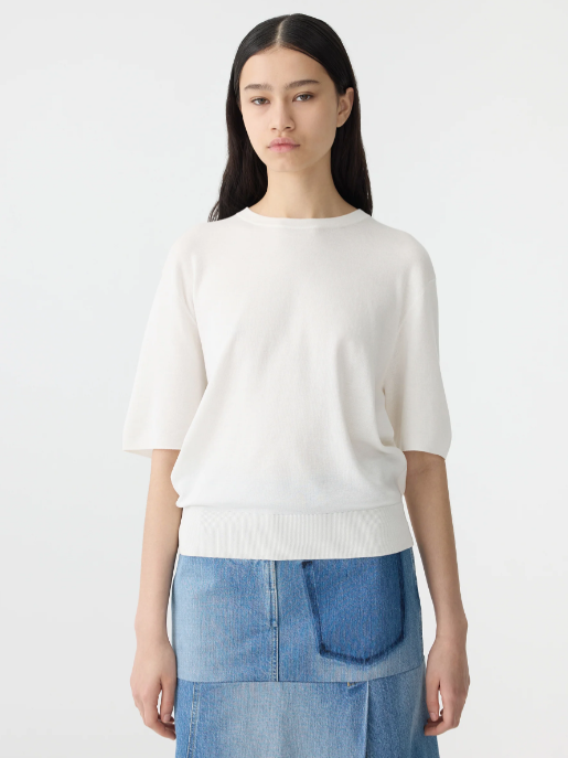 Bassike Mercerised Cotton Knit T.Shirt - Natural