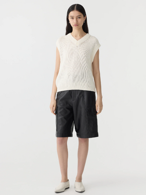 Bassike Cotton Linen V Neck Knit - Natural