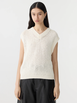 Bassike Cotton Linen V Neck Knit - Natural