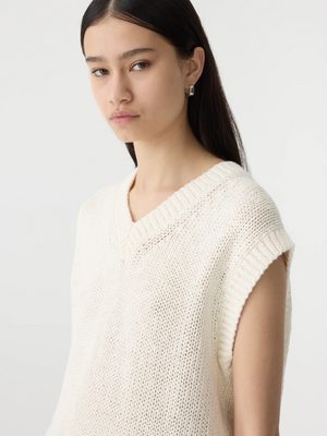 Bassike Cotton Linen V Neck Knit - Natural