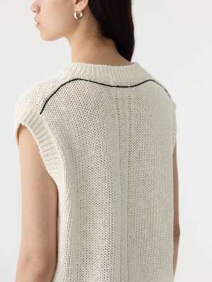 Bassike Cotton Linen V Neck Knit - Natural