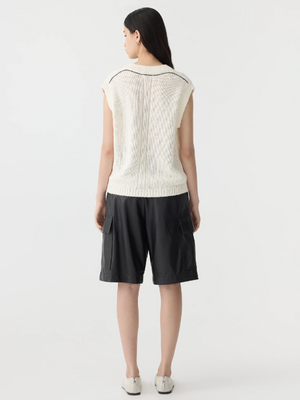 Bassike Cotton Linen V Neck Knit - Natural