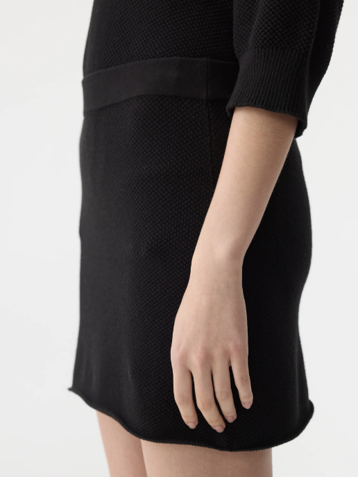 Bassike Combed Cotton Pique Knit Skirt - Black