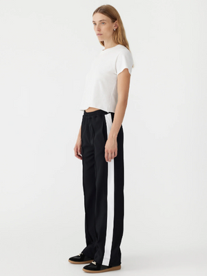 Bassike Twill Stripe Detail Pant - Black/White