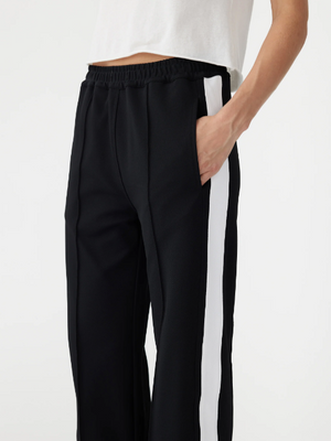 Bassike Twill Stripe Detail Pant - Black/White