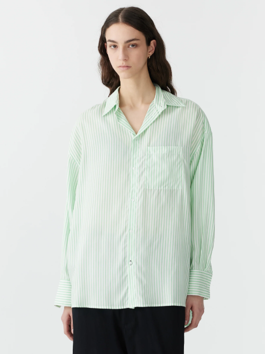 Bassike Stripe Lightweight Shirt - Green/White