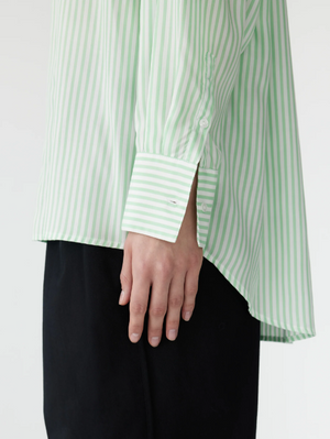 Bassike Stripe Lightweight Shirt - Green/White