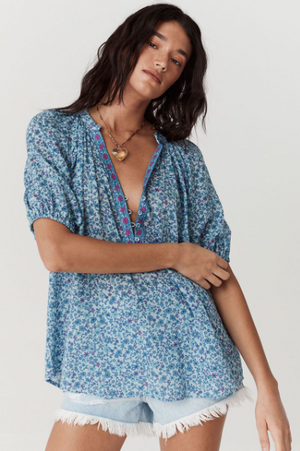 Spell Love Jetty Short Sleeve Blouse - Blue Nirvana