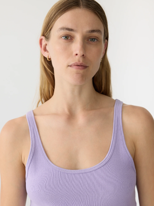 Bassike Slim Scoop Rib Tank - Faded Lavender