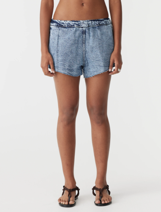 Bassike Denim Pull On Mini Short - Classic Stone Wash