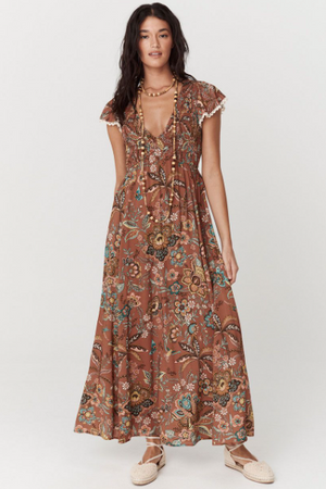 Spell Mojave Lily Shirred Maxi Dress - Amber