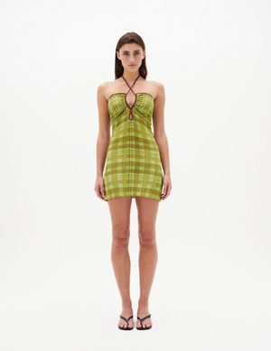 Nagnata Isola Check Halter Dress - Matcha