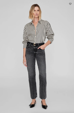 Anine Bing Plaza Shirt in black and tan stripe