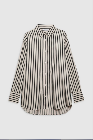 Anine Bing Plaza Shirt - Black and Tan Stripe