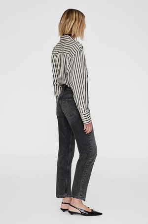 Anine Bing Plaza Shirt - Black and Tan Stripe