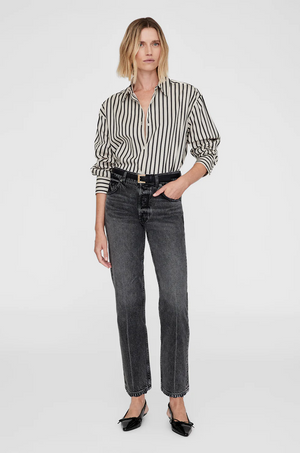 Anine Bing Plaza Shirt - Black and Tan Stripe