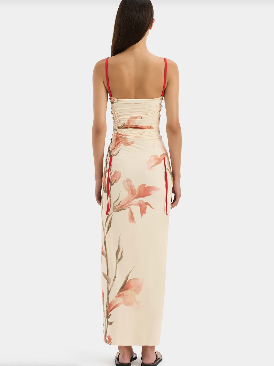 SIR. Hana Ruched Midi Dress - Gladioli Print -