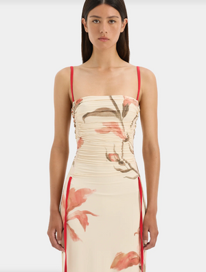 SIR. Hana Ruched Midi Dress - Gladioli Print -