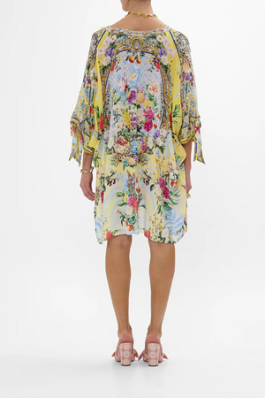 Camilla Tie Sleeve Short v Neck Kaftan - Flor fantástica