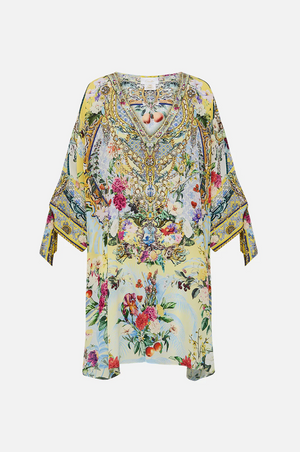 Camilla Tie Sleeve Short v Neck Kaftan - Flor fantástica