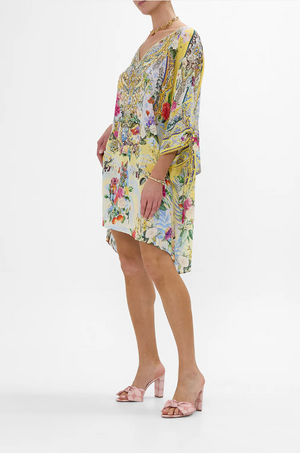 Camilla Tie Sleeve Short v Neck Kaftan - Flor fantástica