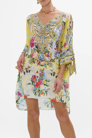 Camilla Tie Sleeve Short v Neck Kaftan - Flor fantástica