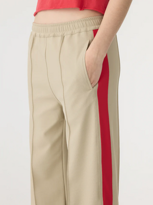 Bassike Twill Stripe Detail Pant - Light Tan/Red