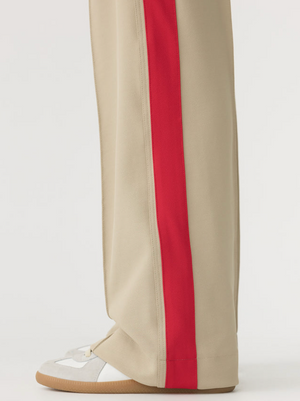 Bassike Twill Stripe Detail Pant - Light Tan/Red