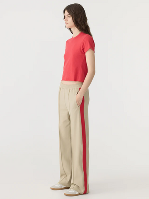 Bassike Twill Stripe Detail Pant - Light Tan/Red