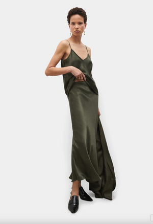 Silk Laundry Long Bias Cut Skirt - Pine