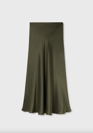 Silk Laundry Long Bias Cut Skirt - Pine