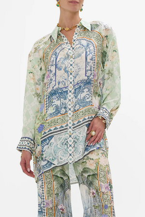 Camilla Long Line Shirt With Yoke And Button Detail - Jardim Party